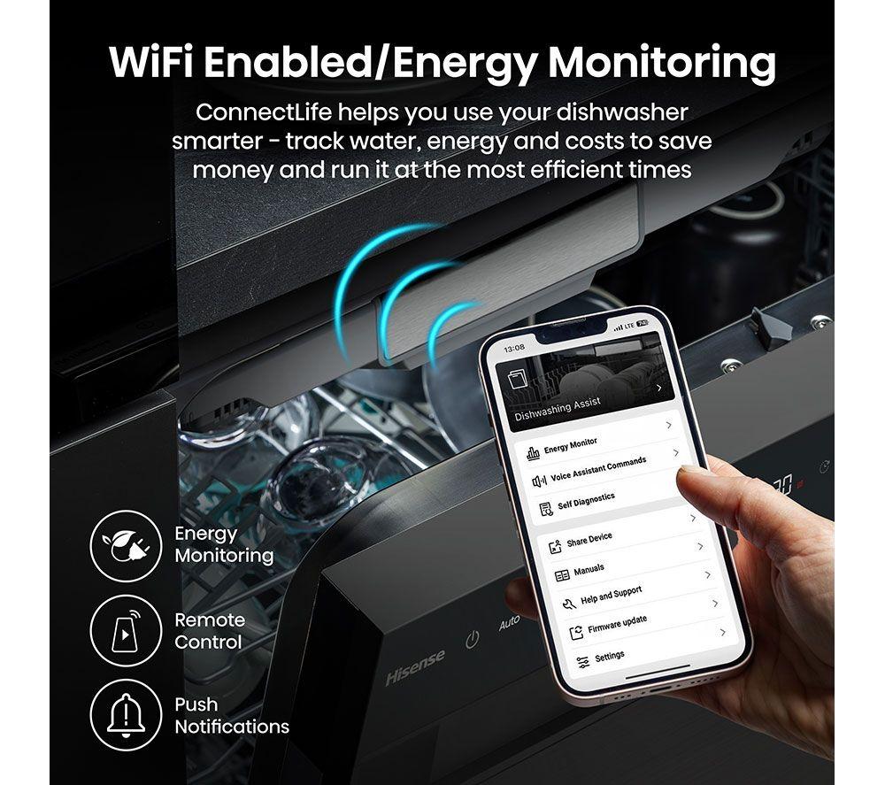Lavavajillas de tamaño completo Hisense HS673A90BXUK con WiFi - Negro