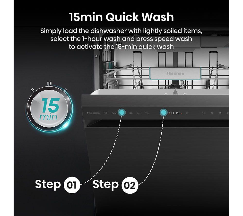 Lavavajillas de tamaño completo Hisense HS673A90BXUK con WiFi - Negro