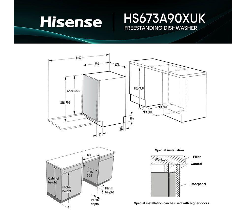 Lavavajillas de tamaño completo HISENSE HS673A90XUK con Wi-Fi - Acero inoxidable
