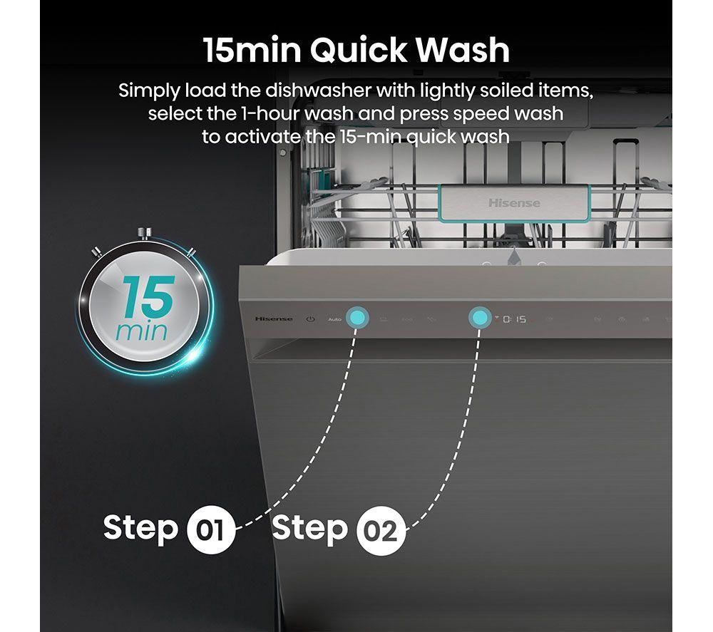 Lavavajillas de tamaño completo HISENSE HS673A90XUK con Wi-Fi - Acero inoxidable