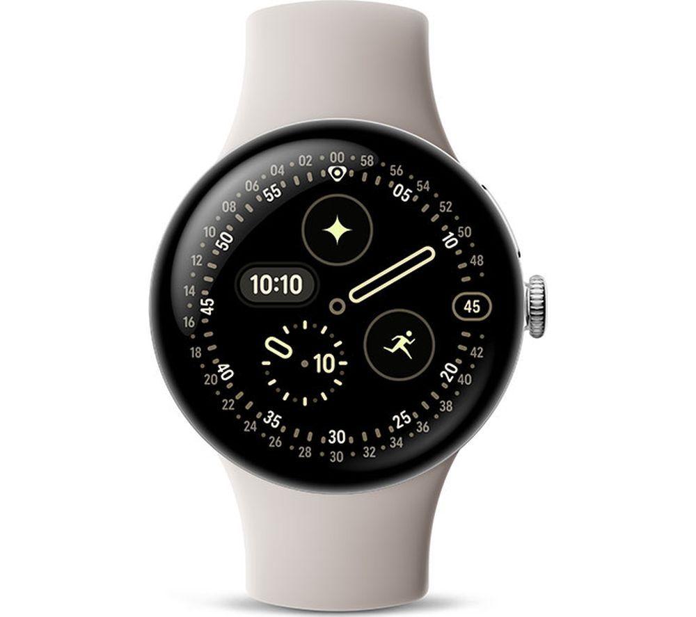 GOOGLE Pixel Watch 4 4G LTE – Silbernes Aluminiumgehäuse mit weißem Sportarmband, 45 mm