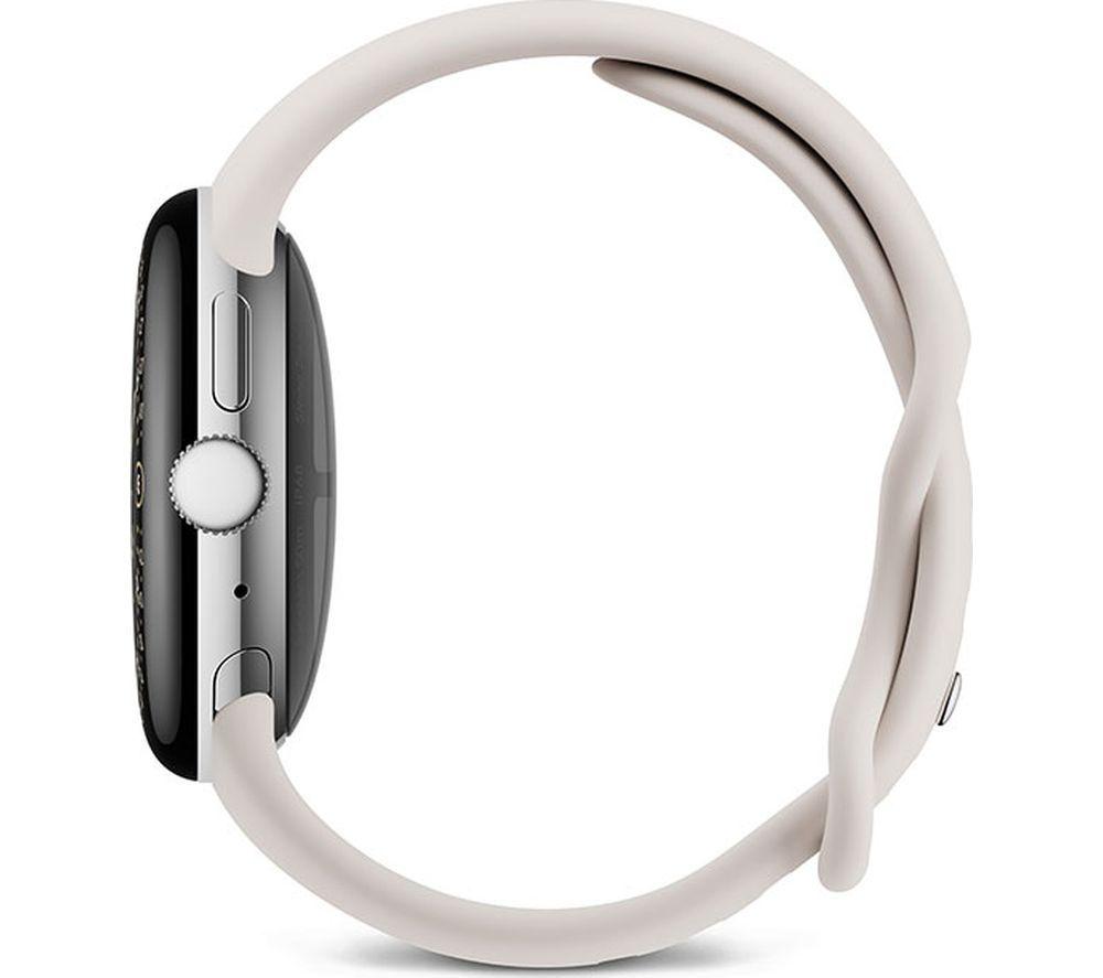 GOOGLE Pixel Watch 4 4G LTE – Silbernes Aluminiumgehäuse mit weißem Sportarmband, 45 mm