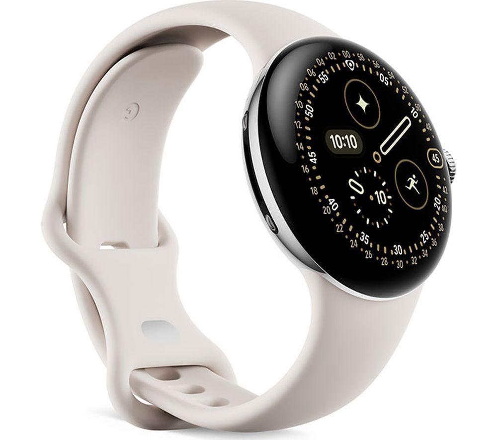 GOOGLE Pixel Watch 4 4G LTE – Silbernes Aluminiumgehäuse mit weißem Sportarmband, 45 mm