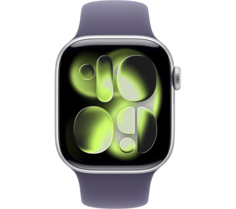 APPLE Watch Series 11 – 42 mm Silberfarbenes Aluminiumgehäuse mit Sportarmband in Purpur-Nebel, S/M