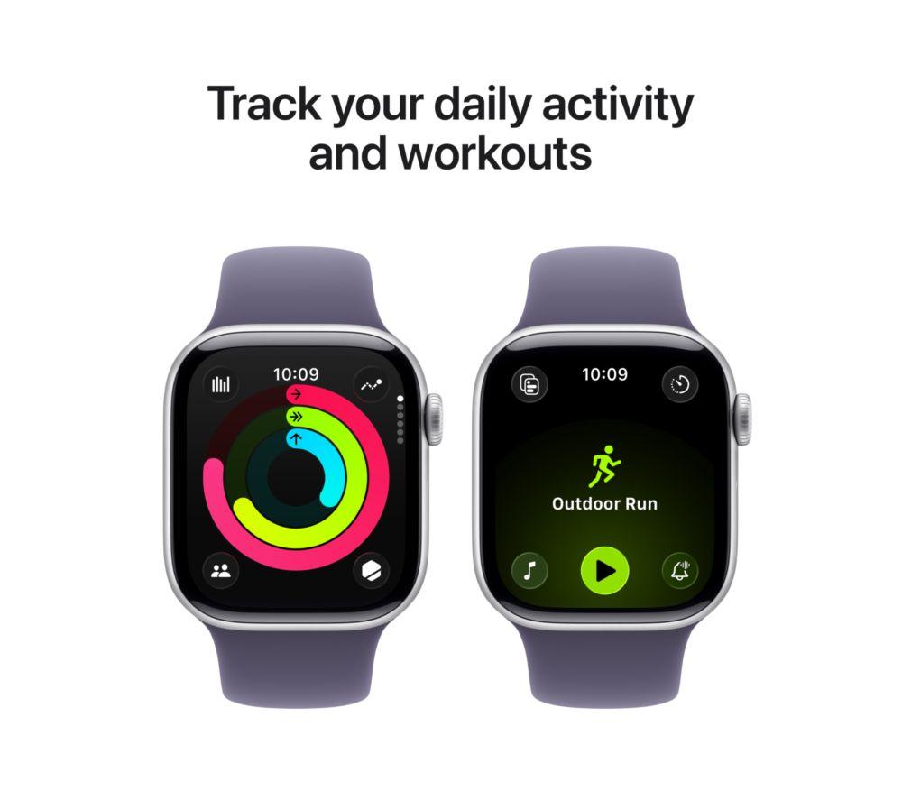 APPLE Watch Series 11 – 42 mm Silberfarbenes Aluminiumgehäuse mit Sportarmband in Purpur-Nebel, S/M