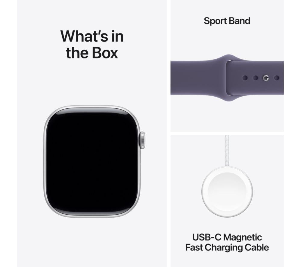 APPLE Watch Series 11 - 46 mm silbernes Aluminiumgehäuse mit Sportarmband in Lila Nebel, S/M