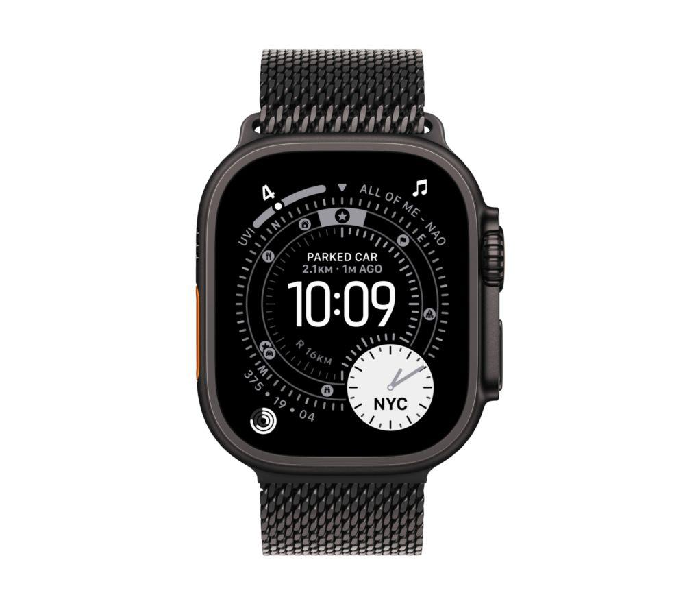APPLE Watch Ultra 3 Cellular - 49 mm Gehäuse aus schwarzem Titan mit schwarzem Titan-Milanaise-Armband, groß