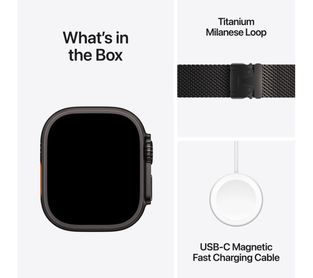 APPLE Watch Ultra 3 Cellular - 49 mm Gehäuse aus schwarzem Titan mit schwarzem Titan-Milanaise-Armband, groß