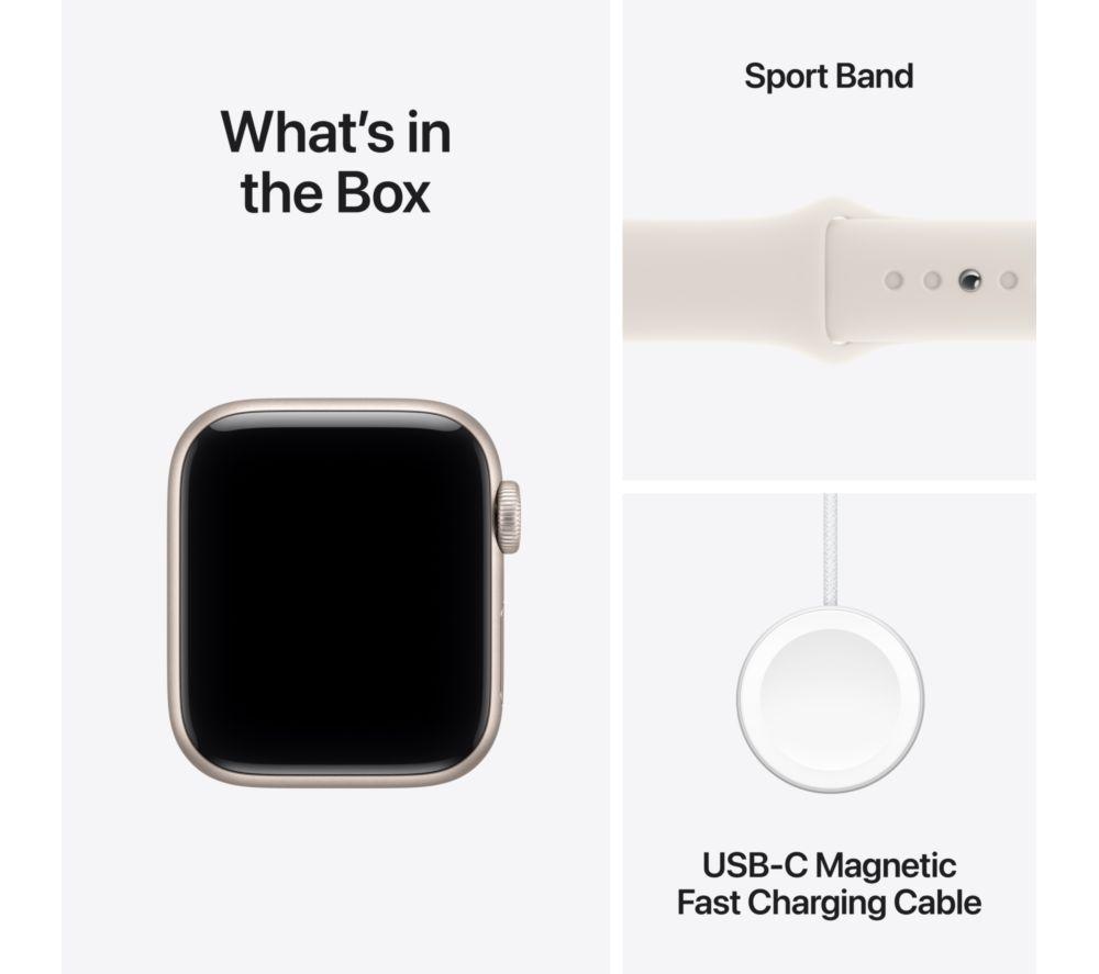 APPLE Watch SE 3 - Caja de aluminio en color blanco estrella de 40 mm con correa deportiva de color blanco estrella, M/L