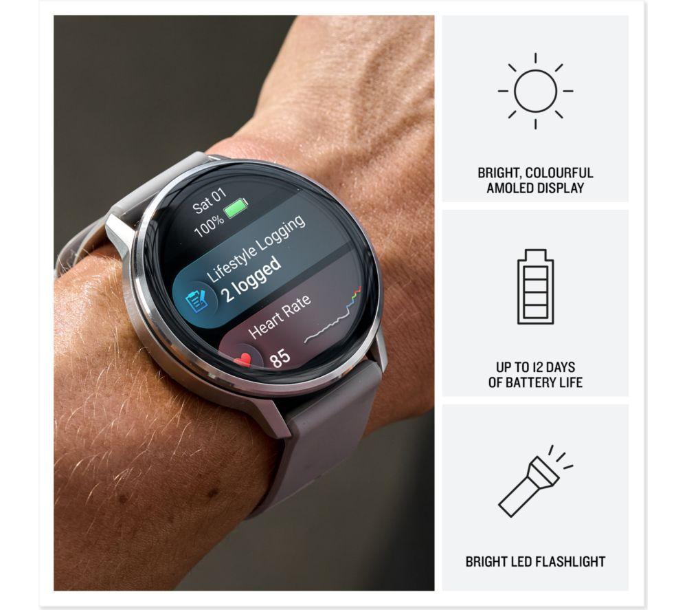GARMIN Venu 4 Smart Watch - Silver with Silver Grey Silicone Band, 45 mm