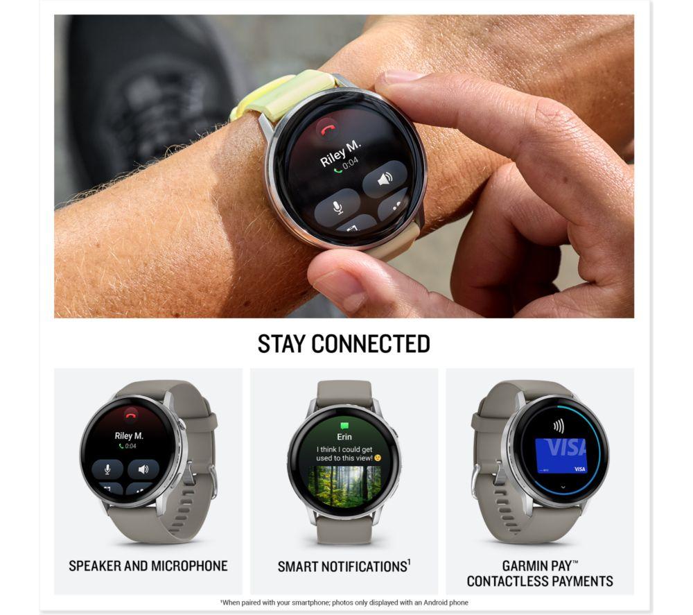 GARMIN Venu 4 Smart Watch - Silver with Silver Grey Silicone Band, 45 mm