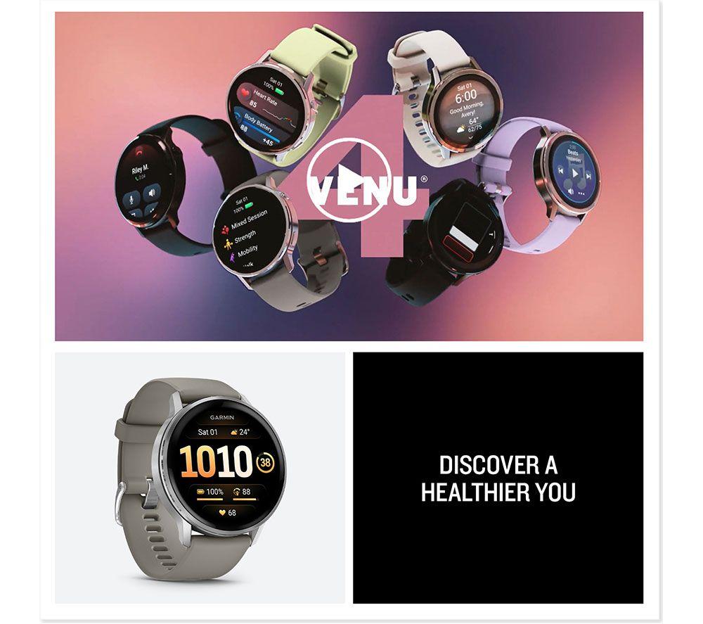GARMIN Venu 4 Smart Watch - Silver with Silver Grey Silicone Band, 45 mm