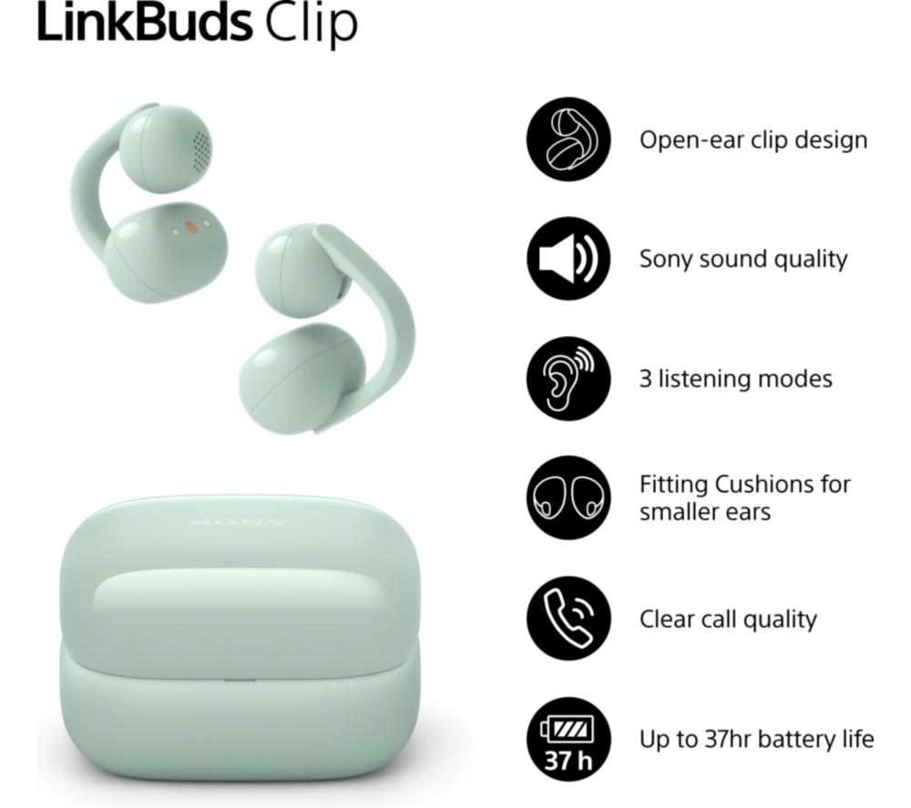SONY LinkBuds Clip Open Wireless Bluetooth Earbuds - Green
