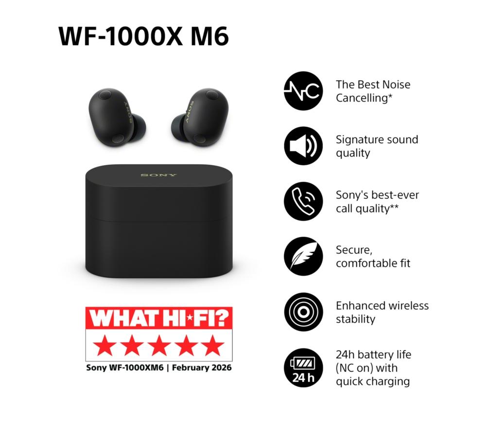 SONY WF-1000XM6 Wireless Bluetooth Noise-Cancelling Earbuds - Black