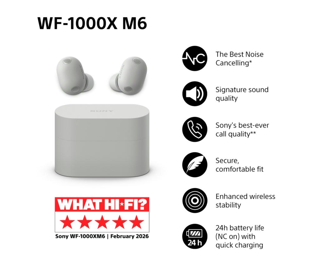 SONY WF-1000XM6 Wireless Bluetooth Noise-Cancelling Earbuds - Silver