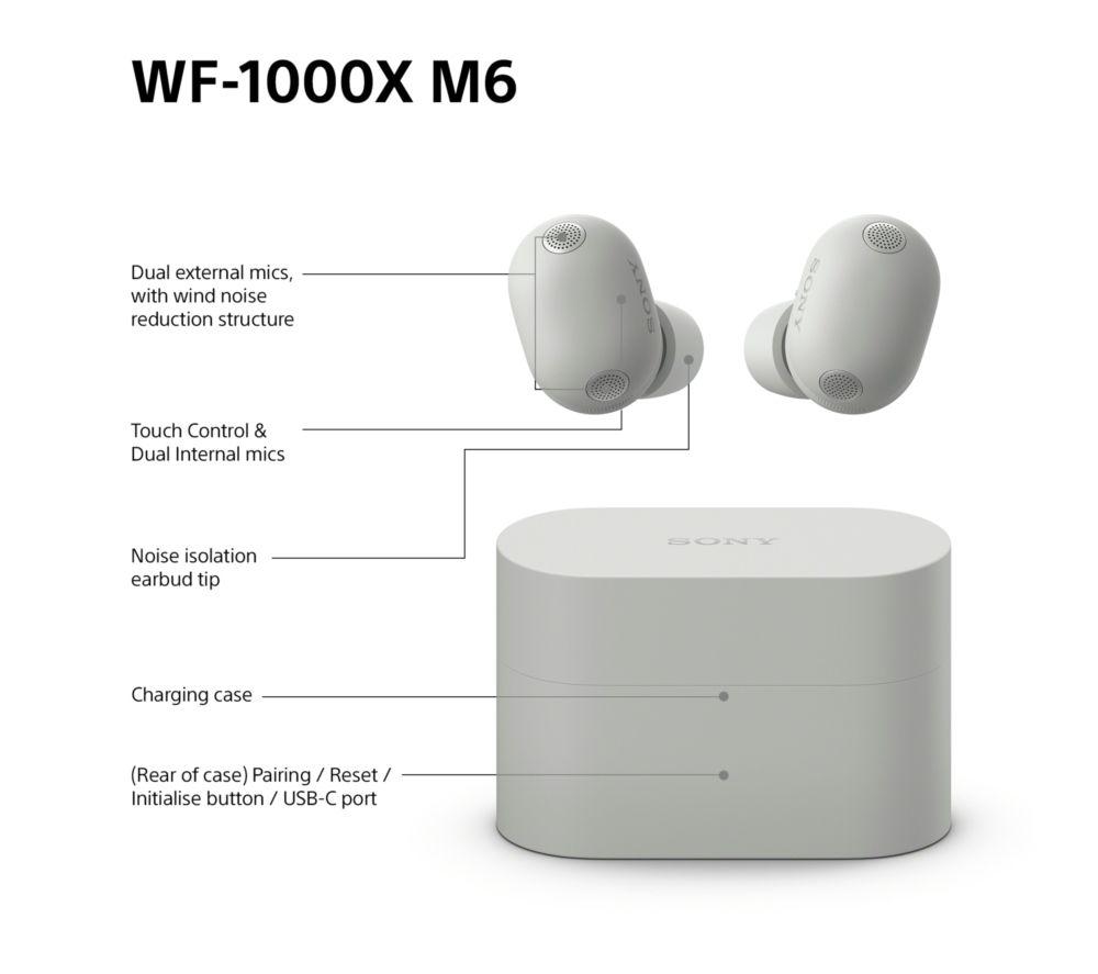 SONY WF-1000XM6 Wireless Bluetooth Noise-Cancelling Earbuds - Silver