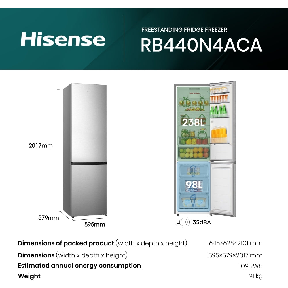 HISENSE RB440N4ACA 60/40 Fridge Freezer - Stainless Steel