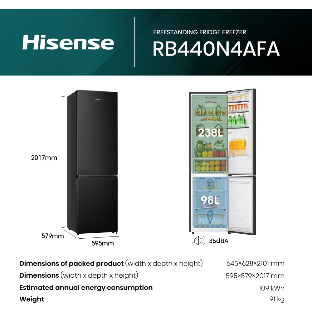 Frigorífico Combi Hisense RB440N4AFA 60/40 - Acero Inoxidable Negro