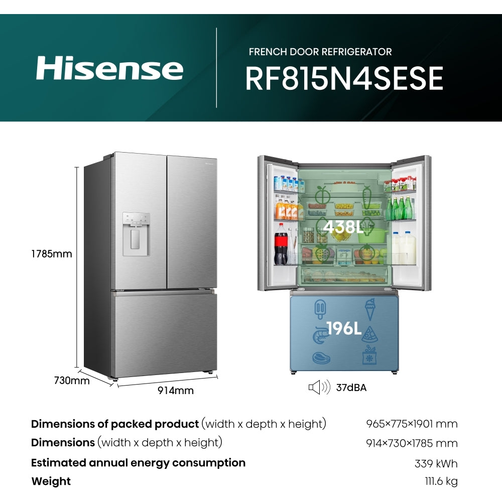 HISENSE PureFlat RF815N4SESE Smart Fridge Freezer - Stainless Steel