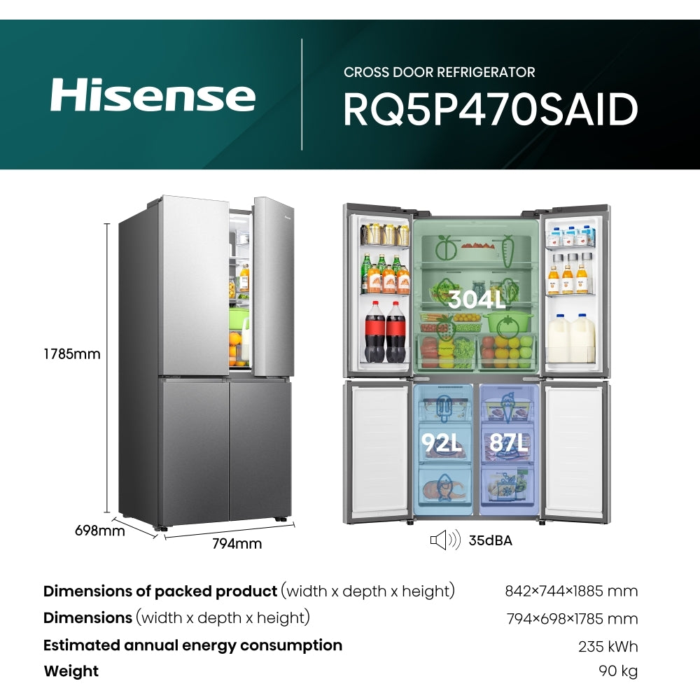 HISENSE PureFlat RQ5P470SAID Frigorífico Congelador - Acero Inoxidable Plateado