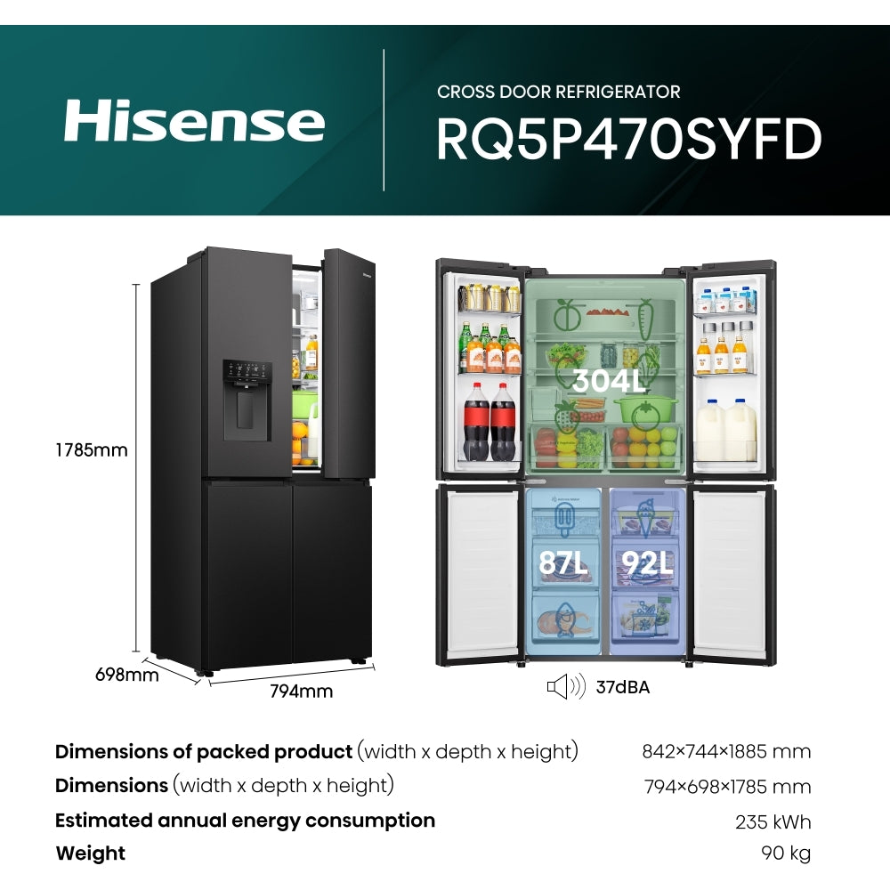 Frigorífico Congelador HISENSE PureFlat Slim RQ5P470SYFD - Negro