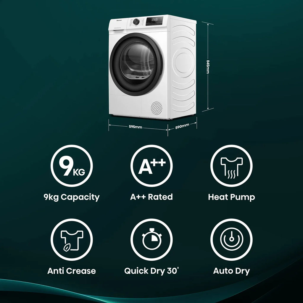 HISENSE Serie 1Q DH1Q902BW2 Secadora de bomba de calor de 9 kg - Blanca